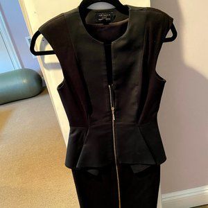 Ted Baker black peplum front zip midi dress